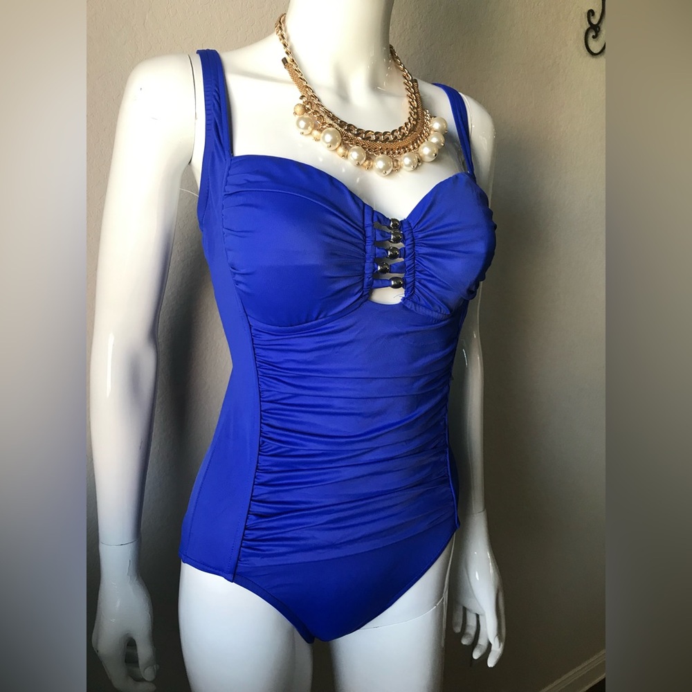 Swim Solutions Blue Swimsuit with Waist Minimizer,Tummy Control & Bust Support